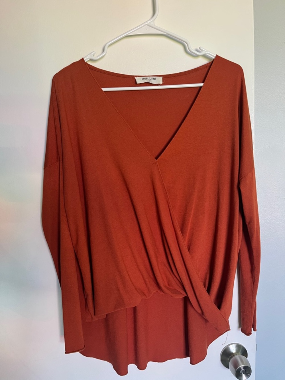 Double Zero Bold Orange Wrap-Front Long Sleeve Tunic